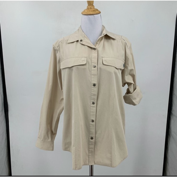 ExOfficio Shirt Womens 6/8 Khaki Snap Buttons Tab Sleeve Flap Pockets Collar - Picture 2 of 12